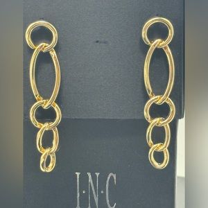INC Gold Tone Long Link Earrings In Box